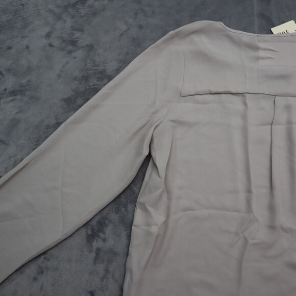 Forever 21 Shirt Womens S Gray Long Sleeve Round Neck Sheer Polyester Blouse - Picture 14 of 16